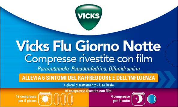 Vicks flu giorno e notte 12 compresse giorno + 4 compresse notte