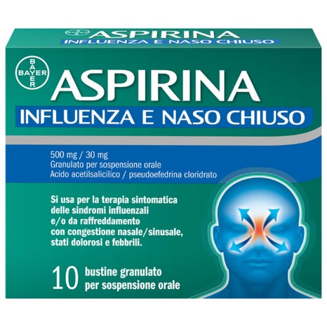 Aspirina influenza e naso chiuso antidolorifico decongestionante contro sintomi influenzali 10 buste