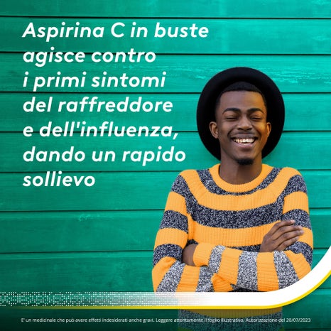 Aspirina c antinfiammatorio e antidolorifico per influenza e febbre con vitamina c 10 buste arancia