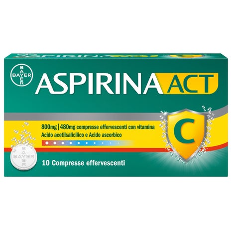 Aspirinaact c antinfiammatorio e antidolorifico per febbre e influenza con vitamina c 10 compresse effervescenti