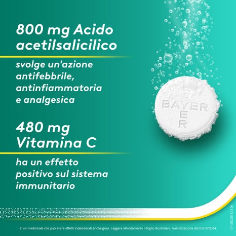 Aspirinaact c antinfiammatorio e antidolorifico per febbre e influenza con vitamina c 10 compresse effervescenti