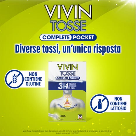 Vivin tosse complete pocket 3 in 1 tosse secca tosse grassa mal di gola 14 stick