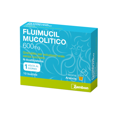 Fluimucil mucolitico 600 mg granulato per soluzione orale n-acetilcisteina 10 bustine arancia