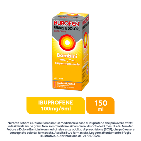 Nurofen febbre e dolore bambini - ibuprofene sospensione orale 100mg/5ml -  gusto arancia