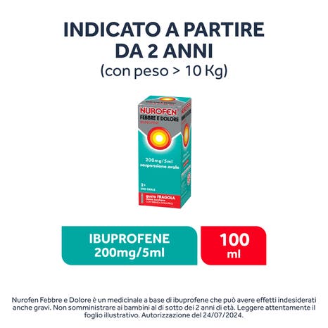 Nurofen febbre e dolore bambini - ibuprofene sospensione orale 200mg/5ml - gusto fragola